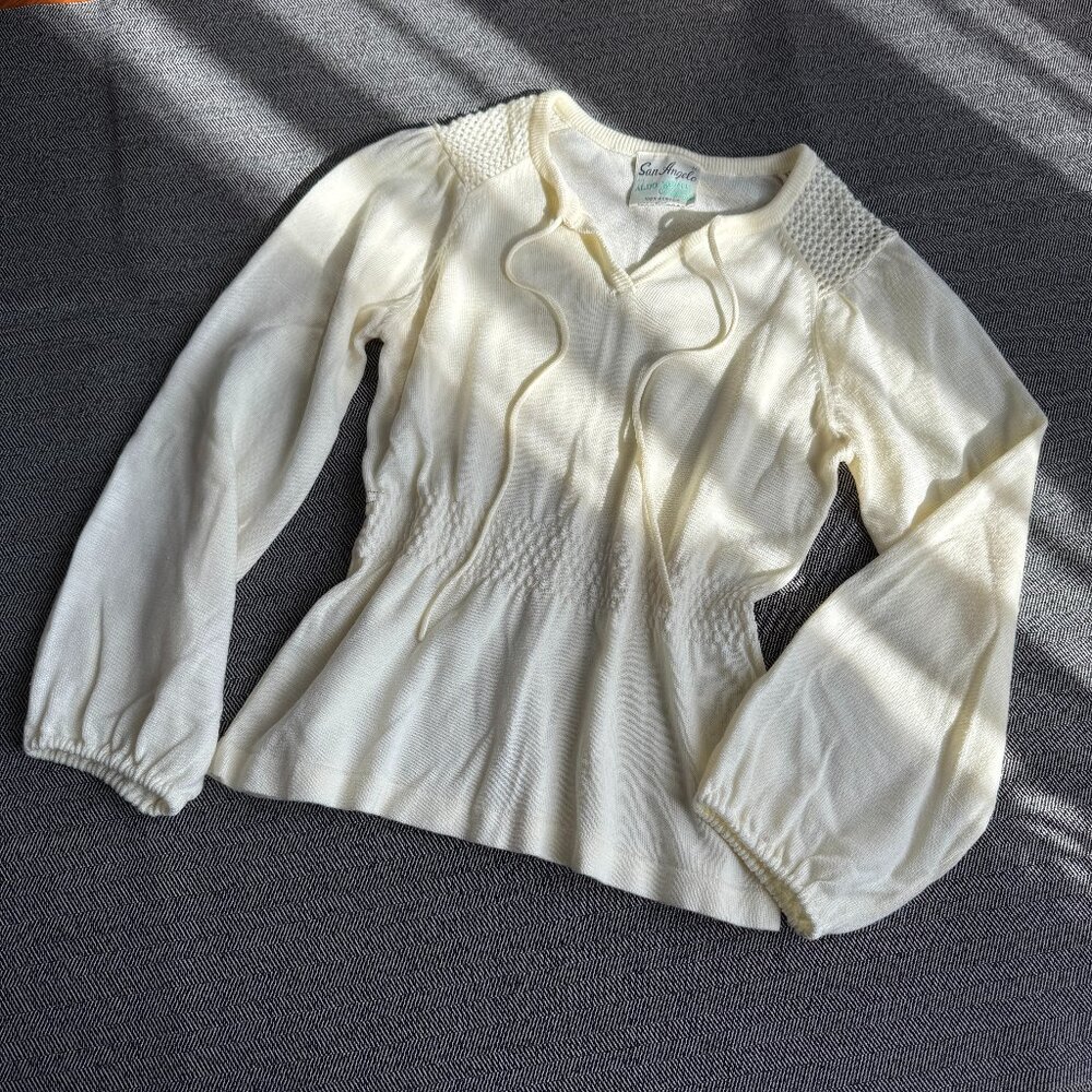 Peplum Smocked V-Neck Vintage Top